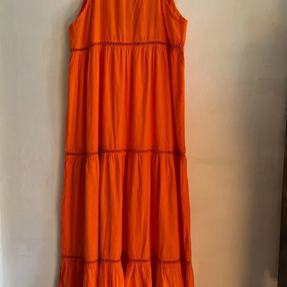 Roberta Freymann Beautiful Bright Orange Summer Maxi  Dress - Picture 6 of 11